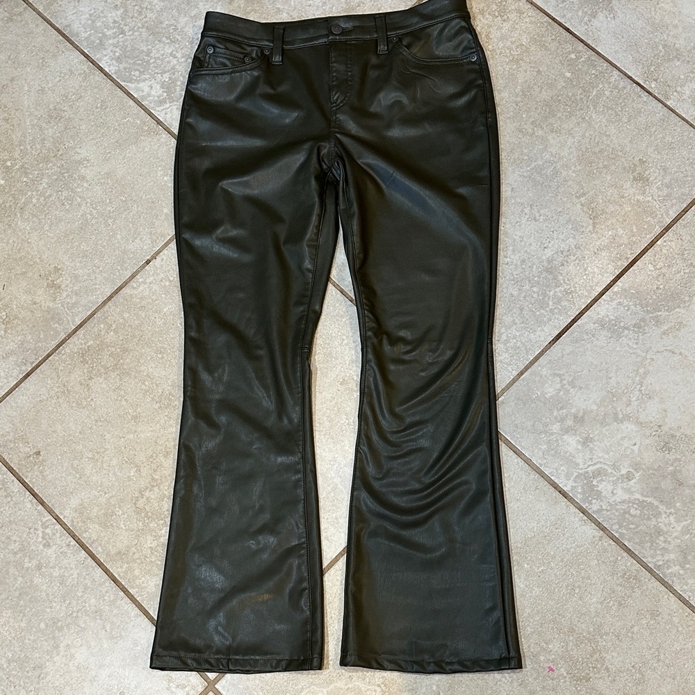 Banana Republic Olive Green Faux Leather Bootcut Pants Jeans 28